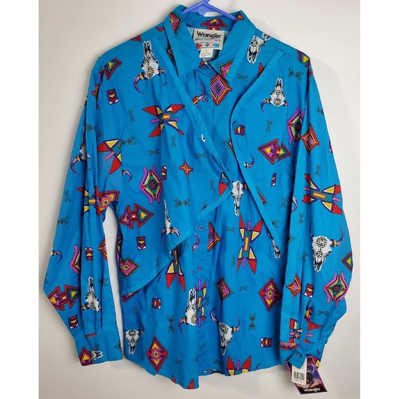 Wrangler Tops - Wrangler Shirt Womens XL Blue NWT Vintage Southwestern Aztec Rodeo Button-Up